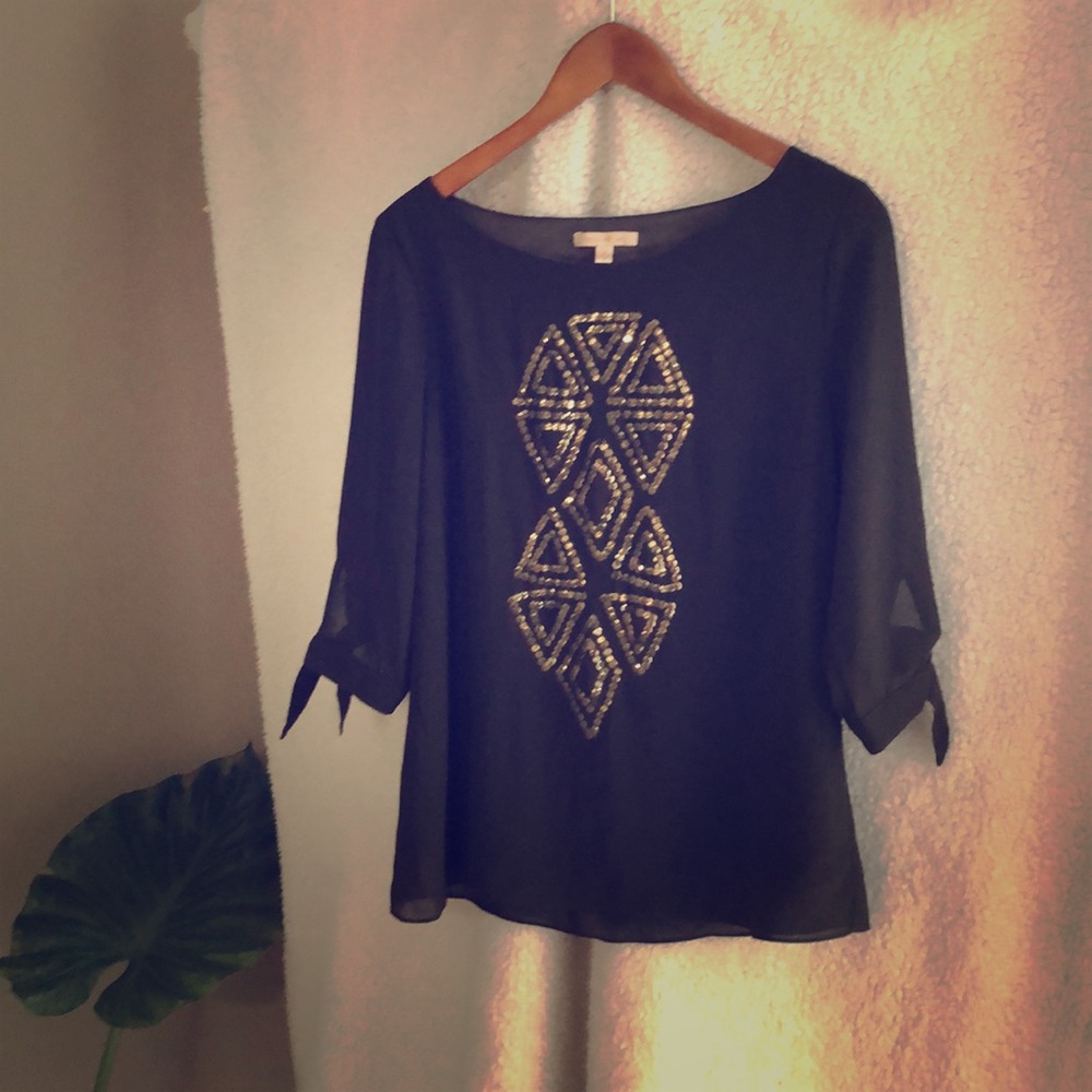 Skies Are Blue Sequin Detail Blouse, Olive Green